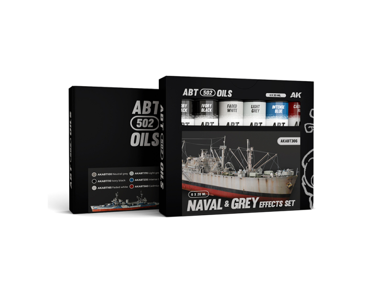 AK peinture a l'huile AKABT306 ENSEMBLE EFFETS MARINE ET GRIS 6x20ml