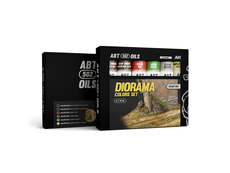 AK peinture a l'huile AKABT307 ENSEMBLE DE COULEURS POUR DIORAMA 6x20ml