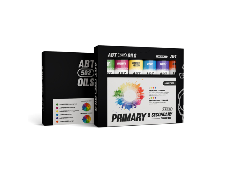 AK peinture a l'huile AKABT309 ENSEMBLE DE COULEURS PRIMAIRES ET SECONDAIRES 6x20ml