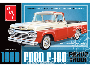 AMT maquette voiture 1407 Pick-up Ford F-100 AMT 1960 avec remorque 1:25