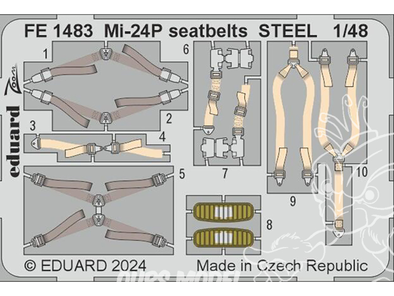 EDUARD photodecoupe hélicoptère FE1483 Harnais métal Mi-24P Trumpeter 1/48