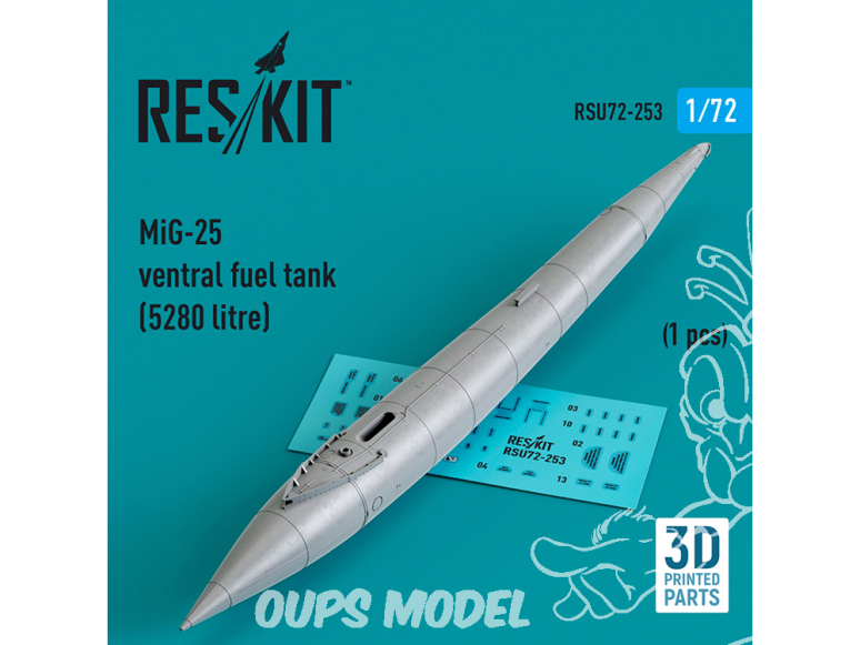 ResKit kit d'amelioration Avion RSU72-0253 Réservoir carburant ventral MiG-25 5280 litres 1 pcs Imprimé 3D 72