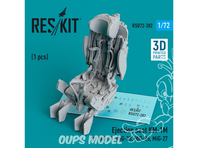 ResKit kit d'amelioration Avion RSU72-03282 Siège éjectable KM-1M MiG-21, MiG-23, MiG-25, MiG-27 imprimé en 3D 1/72