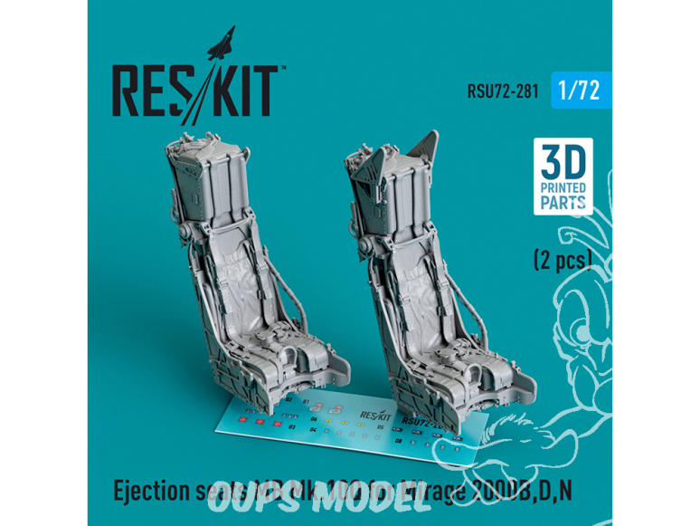 ResKit kit d'amelioration Avion RSU72-0281 2 Sièges éjectables MB Mk.10Q pour Mirage 2000B,D,N Impression 3D 1/72