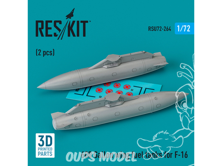 ResKit kit amelioration Avion RSU72-0264 Réservoirs carburant aile 600 gallons F16 JASDF F2 CJ/DJ Block Sufa imprimé 3D 1/72