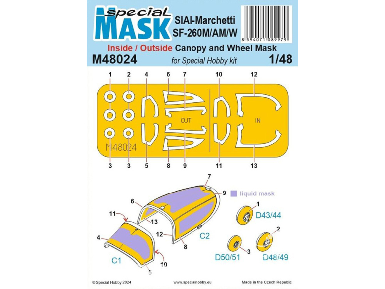 Special Hobby Masque avion M48024 SIAI-Marchetti SF-260M/AM/W INSIDE/OUTSIDE Special Hobby 1/48