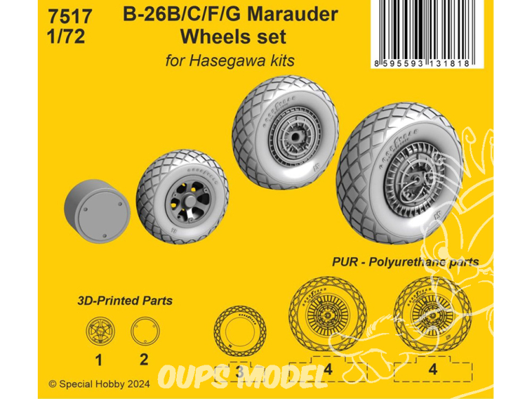 CMK kit resine 7517 Jeu de roues Marauder B-26B/C/F/G kit Hasegawa et Eduard 1/72