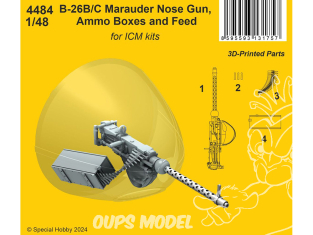 Special Hobby 3D Print 4484 Canon de nez B-26B/C Marauder, boîtes de munitions et alimentation pour ICM 1/48