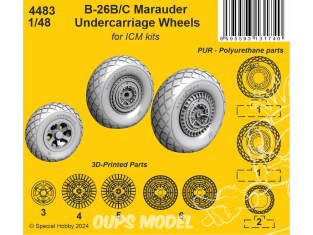 CMK 3D Print 4483 Roues du train d'atterrissage du B-26B/C Marauder pour ICM 1/48