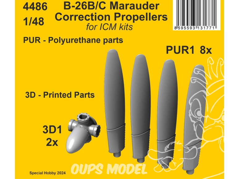 CMK 3D Print 4486 Hélices de correction du B-26B/C Marauder pour ICM 1/48