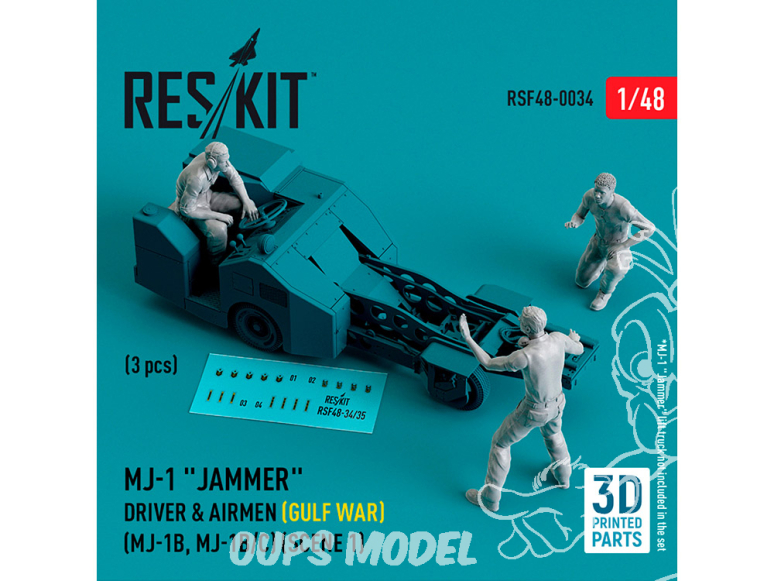 ResKit Figurine RSF48-0034 Conducteur et personnel du MJ-1 Jammer guerre du Golfe MJ-1B, MJ-1B/C scène 1 3 p imprimé en 3D 1/48