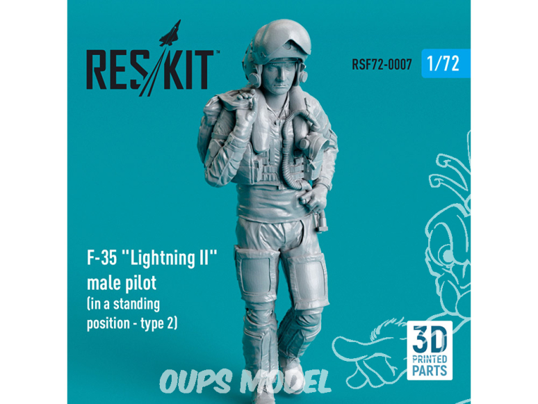 ResKit Figurine RSF72-0007 Pilote masculin F-35 « Lightning II » en position debout type 2 imprimé en 3D 1/72