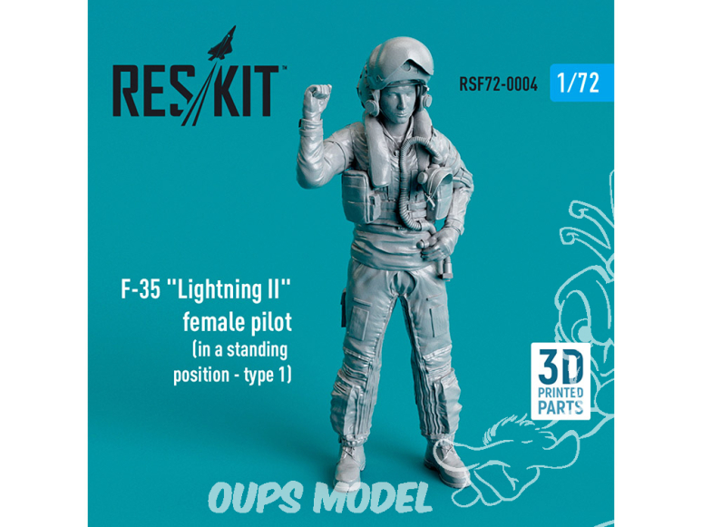 ResKit Figurine RSF72-0004 Pilote féminine de F-35 « Lightning II » en position debout type 1 imprimé en 3D 1/72