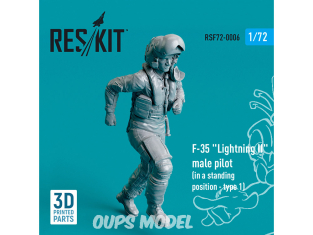 ResKit Figurine RSF72-0006 Pilote masculin F-35 « Lightning II » en position debout type 1 imprimé en 3D 1/72