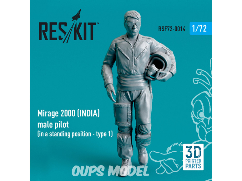 ResKit Figurine RSF72-0014 Pilote masculin Mirage 2000 INDE debout type1 imprimé en 3D 1/72