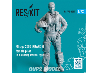 ResKit Figurine RSF72-0011 Pilote feminin Mirage 2000 Français debout type2 imprimé en 3D 1/72