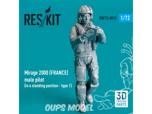 ResKit Figurine RSF72-0012 Pilote masculin Mirage 2000 Français debout type1 imprimé en 3D 1/72