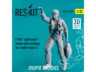 ResKit Figurine RSF32-0019 Pilote feminin de F-35A Lightning II debout sur une échelle type1 imprimé en 3D 1/32