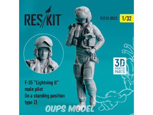 ResKit Figurine RSF32-0023 Pilote masculin de F-35A Lightning II debout type2 imprimé en 3D 1/32