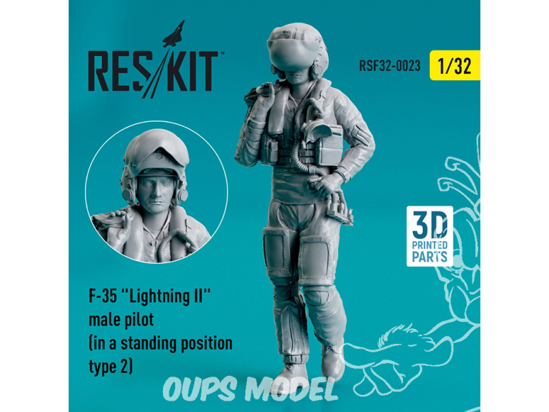 ResKit Figurine RSF72-0023 Pilote masculin de F-35A Lightning II debout type2 imprimé en 3D 1/32