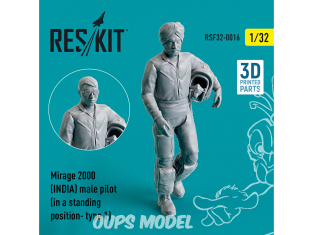 ResKit Figurine RSF32-0016 Pilote masculin Mirage 2000 INDE debout type1 imprimé en 3D 1/32