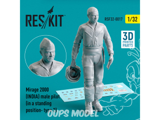 ResKit Figurine RSF32-0017 Pilote masculin Mirage 2000 INDE debout type2 imprimé en 3D 1/32