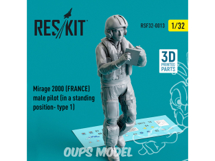 ResKit Figurine RSF32-0013 Pilote masculin Mirage 2000 FRANCE debout type2 imprimé en 3D 1/32