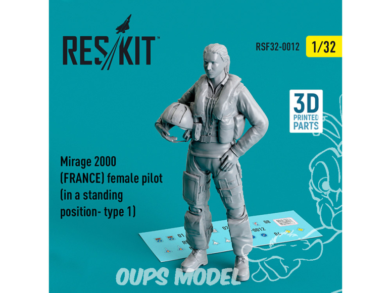 ResKit Figurine RSF32-0012 Pilote feminin Mirage 2000 FRANCE debout type1 imprimé en 3D 1/32