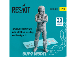 ResKit Figurine RSF32-0015 Pilote masculin Mirage 2000 Taiwan debout type1 imprimé en 3D 1/32