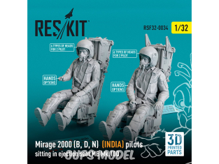 ResKit Figurine RSF32-0034 Pilotes de Mirage 2000 (B, D, N) INDE siège éjectable MB Mk.10Q 2 pièce imprimé en 3D 1/32