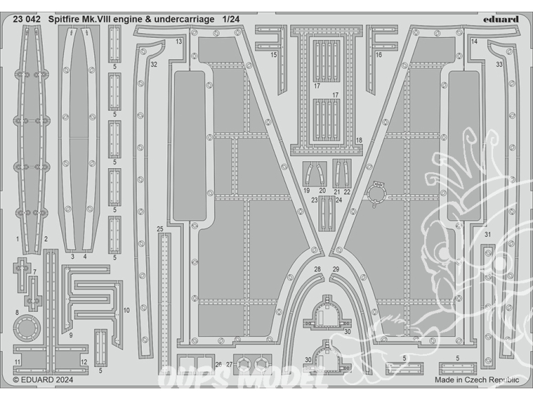 Eduard photodecoupe avion 23042 Moteur & Undercarriage Spitfire Mk.VIII Airfix 1/24