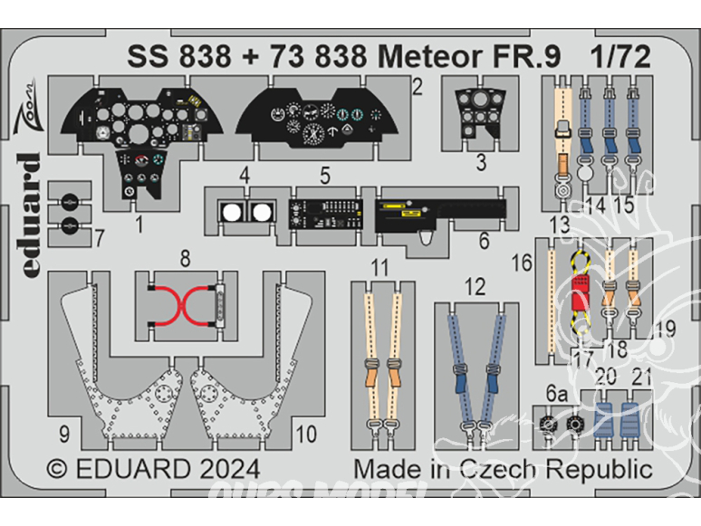 Eduard photodecoupe avion SS838 Zoom amélioration Meteor FR.9 Airfix 1/72