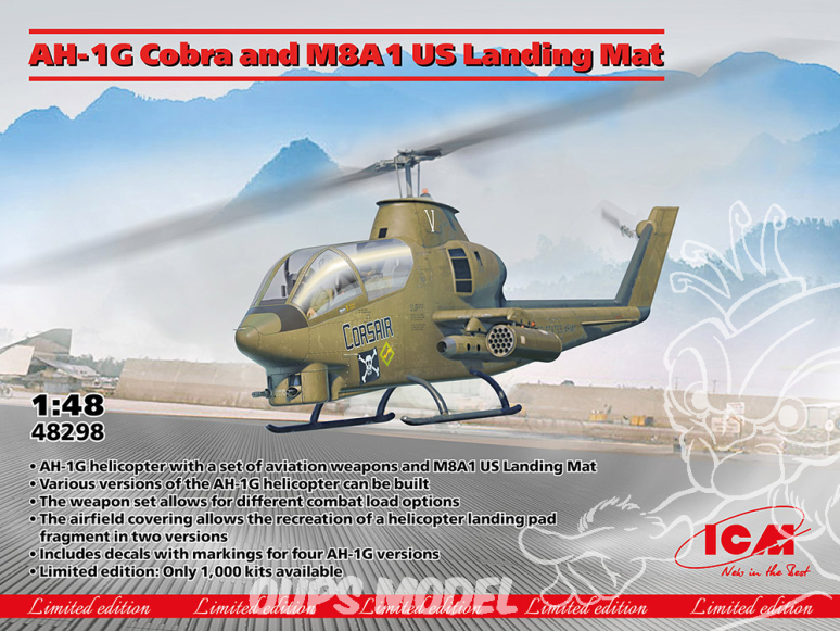 Icm maquette helicoptére 48298 AH-1G Cobra and M8A1 US Landing Mat 1/48