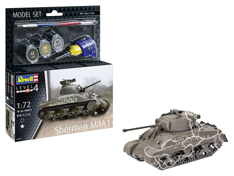 Revell maquette militaire 63290 Model Set Sherman M4A1 avec accessoires de base 1/72