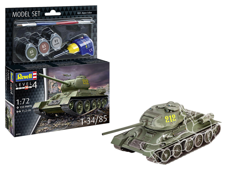 Revell maquette militaire 63302 Model Set T-34/85 avec accessoires de base 1/72