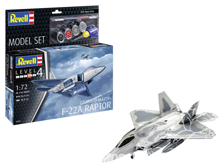 Revell maquette avion 63858 Model Set Lockheed Martin F-22A Raptor avec accessoires de base 1/72