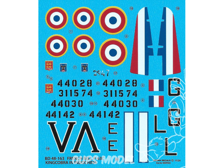 DECALQUES BERNA DECALS BD48-163 BELL P-63C Kincobra Français 1/48