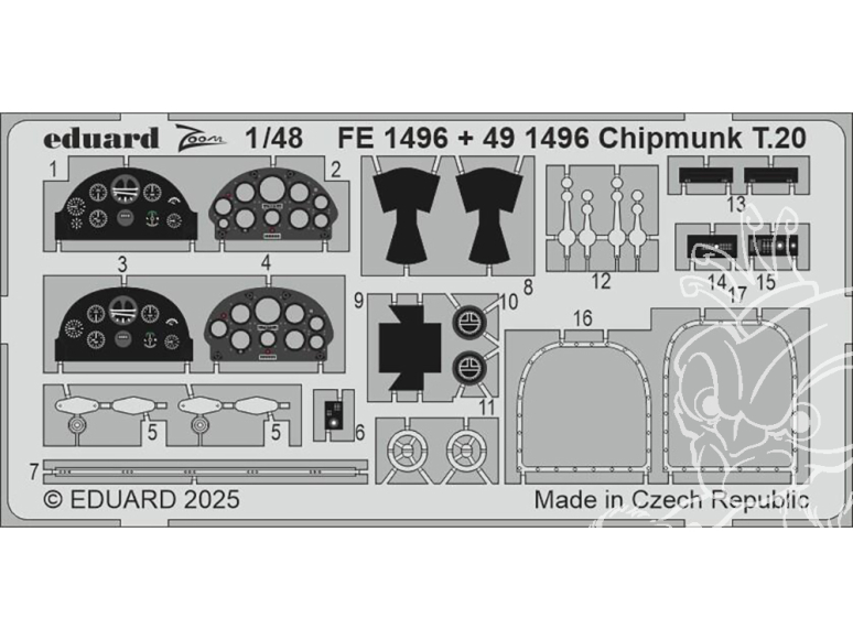 EDUARD photodecoupe avion FE1496 Zoom amélioration Chipmunk T.20 Airfix 1/48