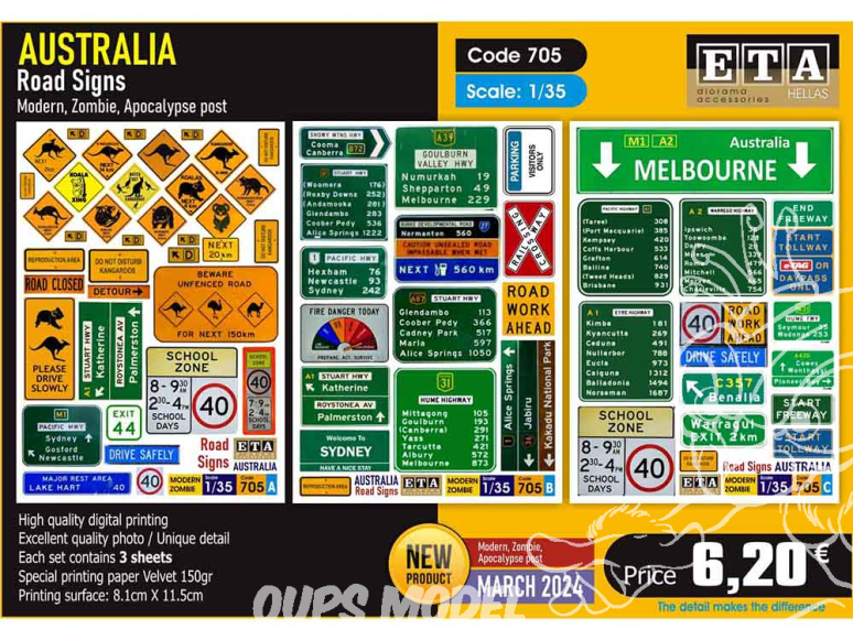 ETA diorama 705 AUSTRALIE – Ensemble de panneaux de signalisation 1/35