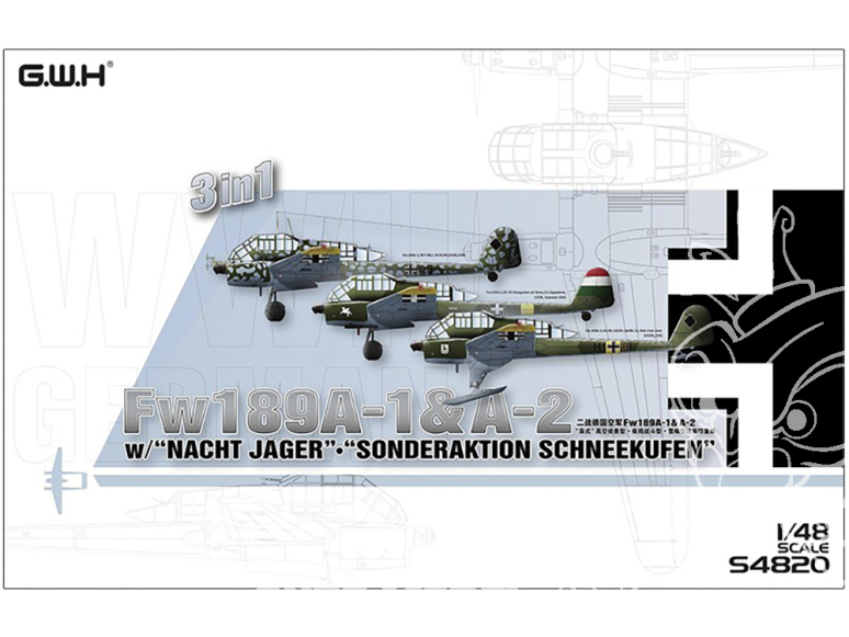 Great Wall Hobby maquette avion S4820 Focke Wulf Fw189A-1&A-2 w/ "Nacht Jager" Edition Limitée 1/48