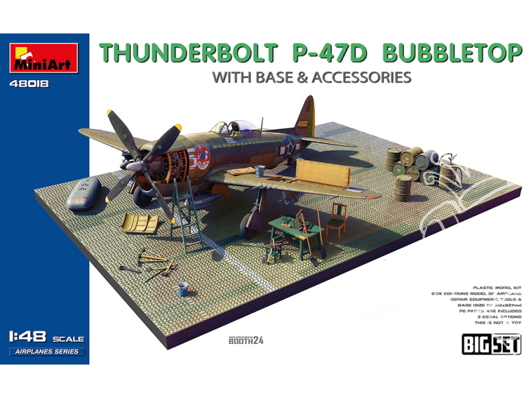 Mini Art maquette avion 48018 THUNDERBOLT P-47D BUBBLETOP AVEC BASE ET ACCESSOIRES BIG SET 1/48