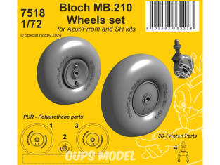 CMK kit resine 7518 Roues principales et roulette arrière Bloch MB.210 avec jambe 1/72