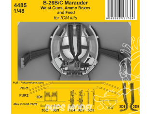 CMK 4485 Mitrailleuse a l'echelle, boîtes de munitions et alimentation B-26B/C Marauder pour kit ICM 1/48