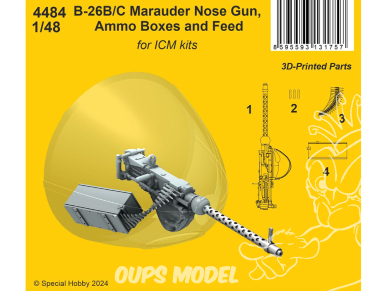 CMK 4484 Canon de nez B-26B/C Marauder, boîtes de munitions et alimentation pour kit ICM 1/48