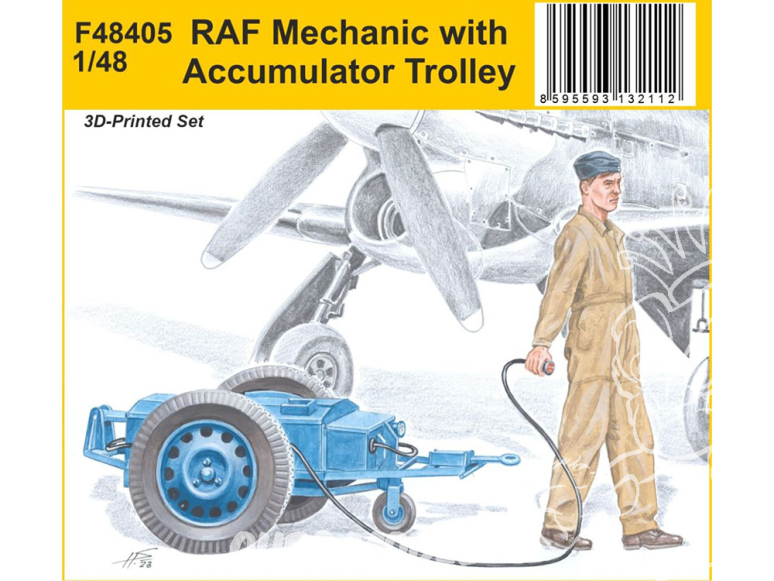 CMK Personnage resine F48405 Mécanicien de la RAF avec chariot à accumulateurs 1/48