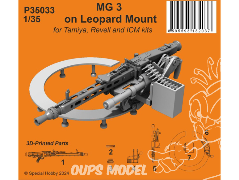 Special Hobby 3D Print militaire P35033 MG 3 sur support Leopard kits Tamiya, Revell et ICM 1/35