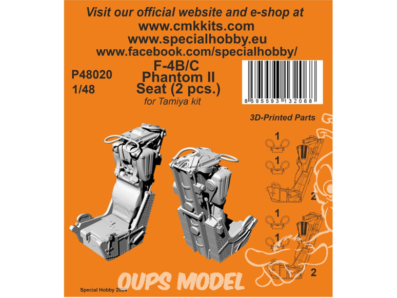 Special Hobby 3D Print P48020 Siège F-4B Phantom (2 pièces) pour kit Tamiya 1/48