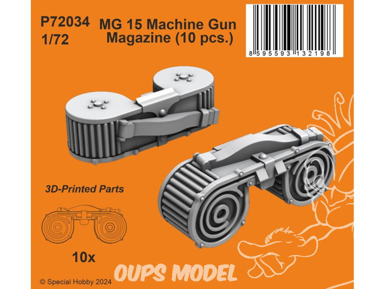 Special Hobby 3D Print militaire P72034 Chargeur de mitrailleuse MG 15 (10 pièces) 1/72