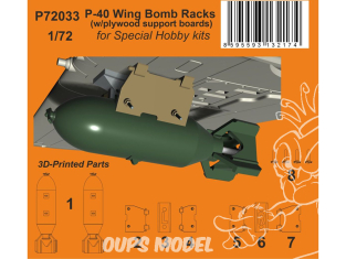 Special Hobby 3D Print militaire P72033 Supports de bombes pour ailes P-40 avec planches de support en contreplaqué) 1/72