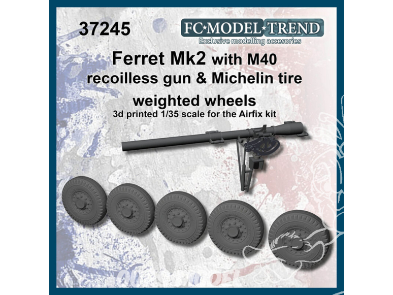 FC MODEL TREND accessoire résine 37245 Ferret Mk.2 avec canon sans recul M40 et roues lestées Michelin 1/35